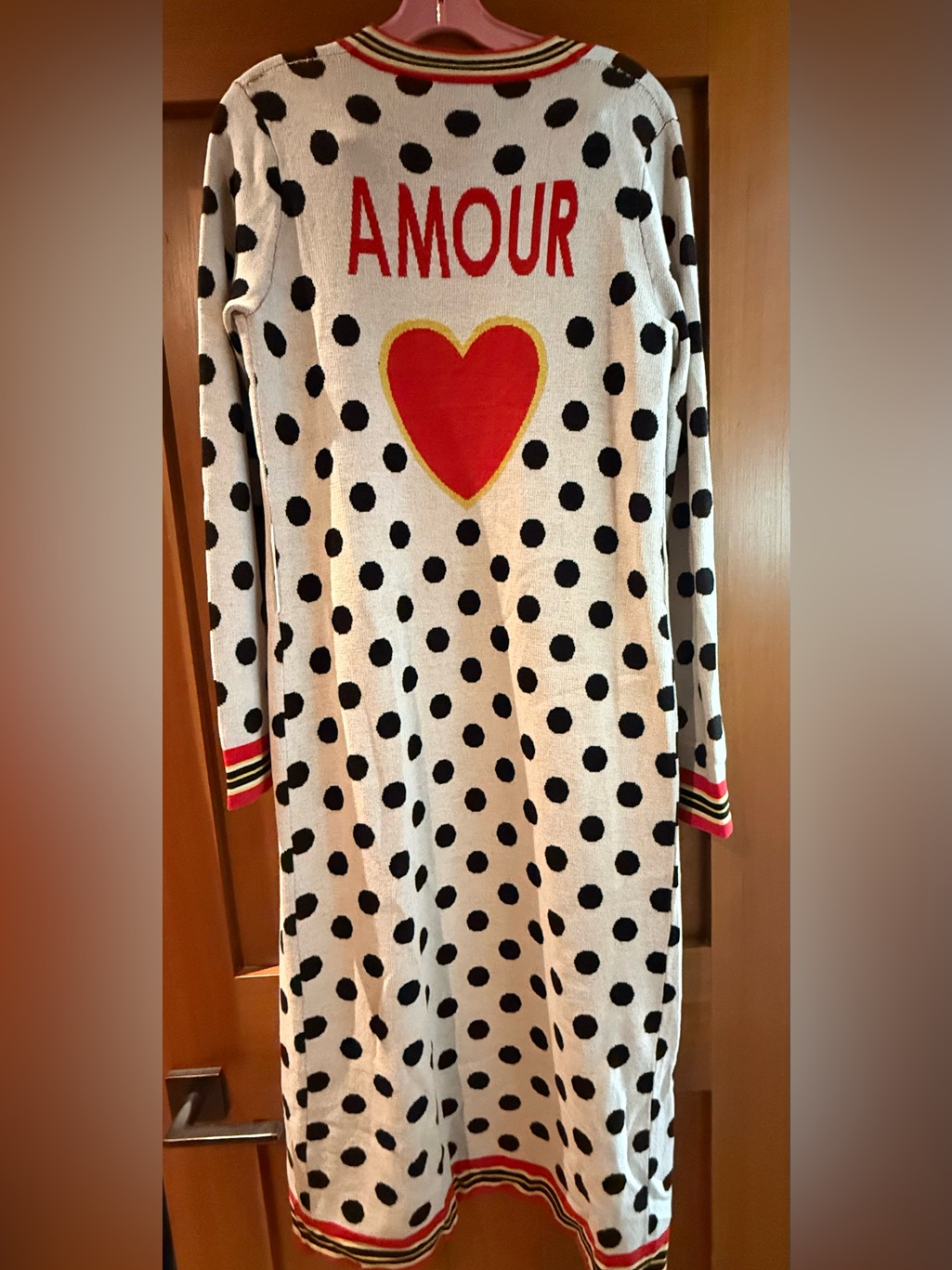 L'agence White Polka Dot Long Cardigan With Red Heart And Amour S